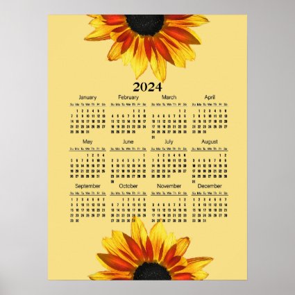 Yellow Sunflower Floral 2024 Calendar Poster