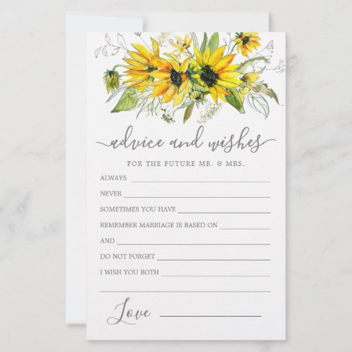 Yellow Sunflower Floral Advice and Wishes Card