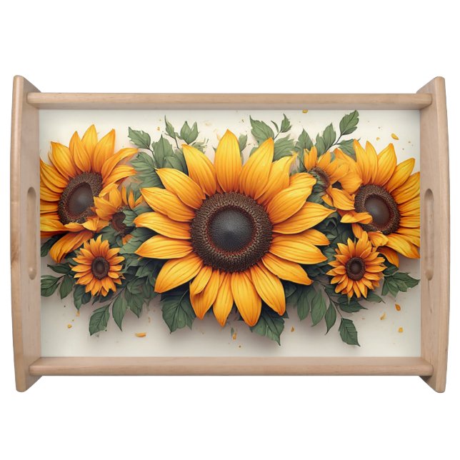 Yellow Sunflower Floral Art Serving Tray (Front)
