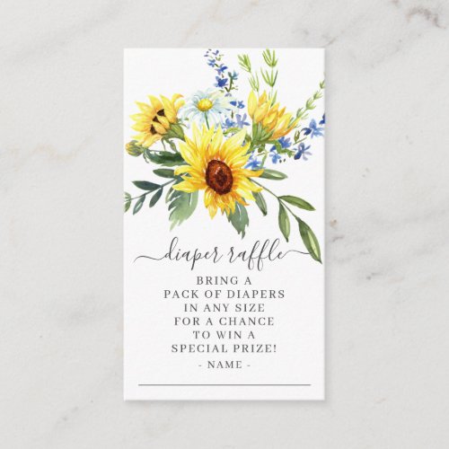 Yellow Sunflower Floral Baby Shower Diaper Raffle Enclosure Card