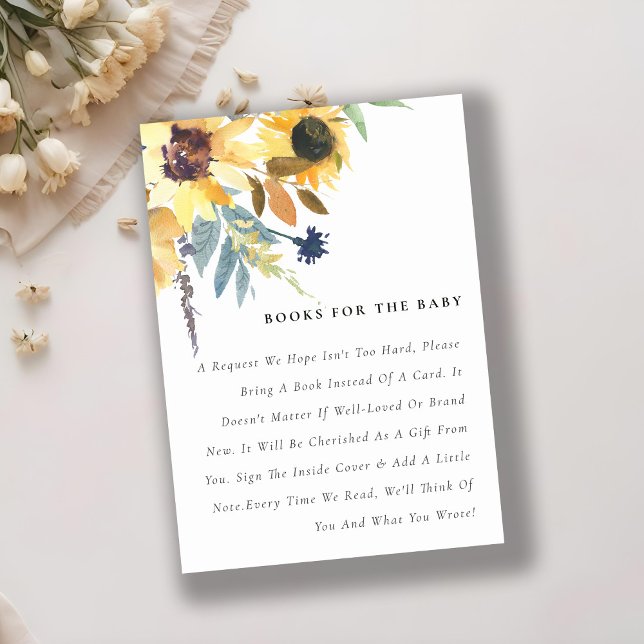  Yellow Sunflower Floral Books For Baby Shower  Enclosure Card (Creator Uploaded)