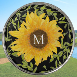 Yellow Sunflower Floral custom monogram ladies  Golf Ball Marker