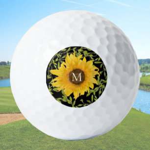 Yellow Sunflower Floral custom monogram ladies Golf Balls
