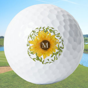 Yellow Sunflower Floral custom monogram ladies  Golf Balls