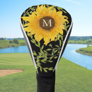 Yellow Sunflower Floral custom monogram ladies Golf Head Cover