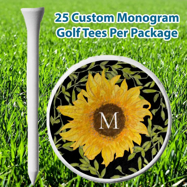 Yellow Sunflower Floral custom monogram ladies  Golf Tees (Creator Uploaded)