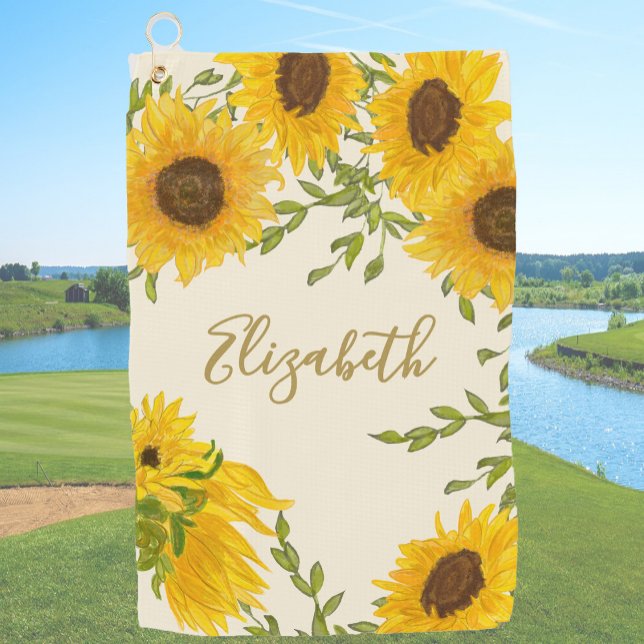 Yellow Sunflower Floral custom monogram ladies  Golf Towel (Creator Uploaded)