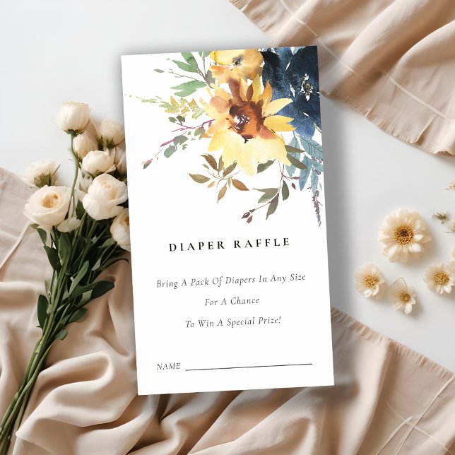 Yellow Sunflower Floral Diaper Raffle Baby Shower  Enclosure Card (Creator Uploaded)