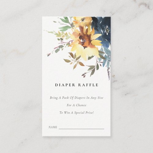 Yellow Sunflower Floral Diaper Raffle Baby Shower  Enclosure Card