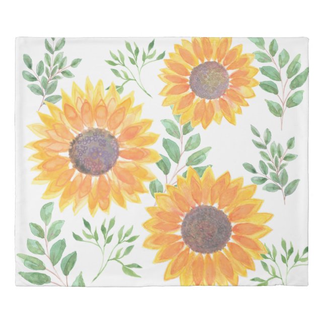 Yellow Sunflower Floral Duvet Cover (Front)