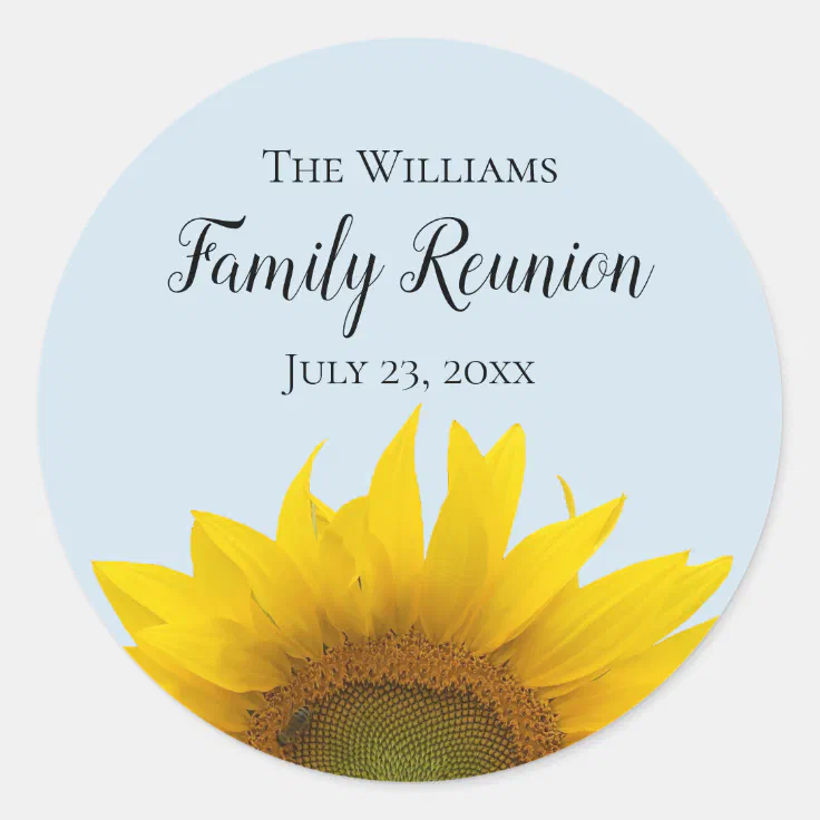 Yellow Sunflower Floral Family Reunion Classic Round Sticker | Zazzle