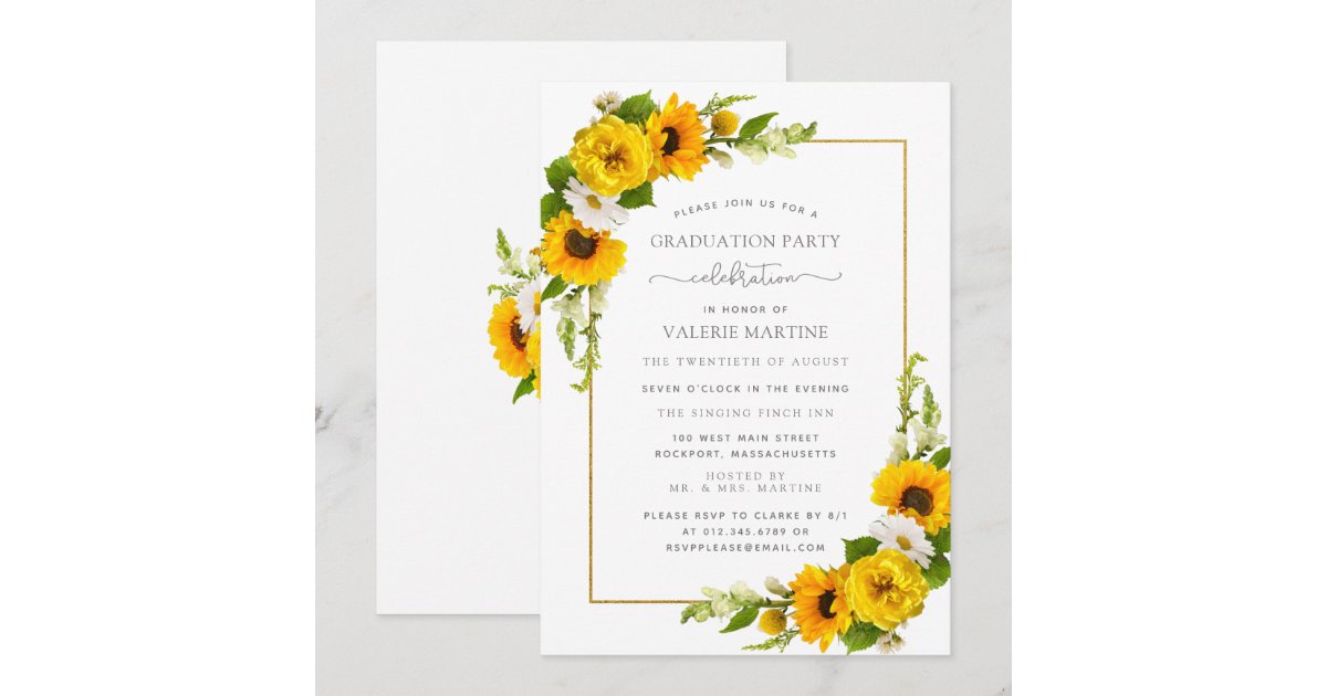Yellow Sunflower Floral Graduation Party Invitation | Zazzle