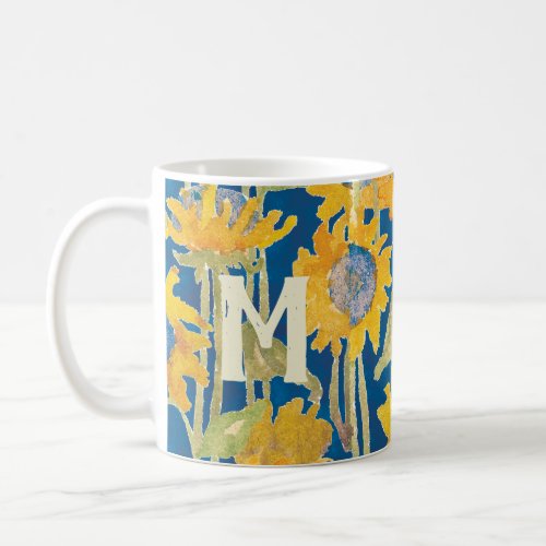 Yellow Sunflower Floral Monogrammed Initial Coffee Mug
