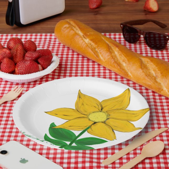 Yellow Sunflower Floral Paper Plates (Picnic)