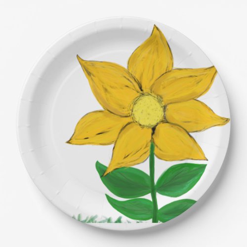Yellow Sunflower Floral Paper Plates