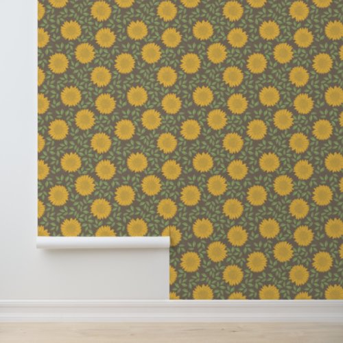 Yellow Sunflower Floral Pattern Wallpaper