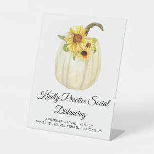 Yellow Sunflower Floral Pumpkin Social Distancing Pedestal Sign