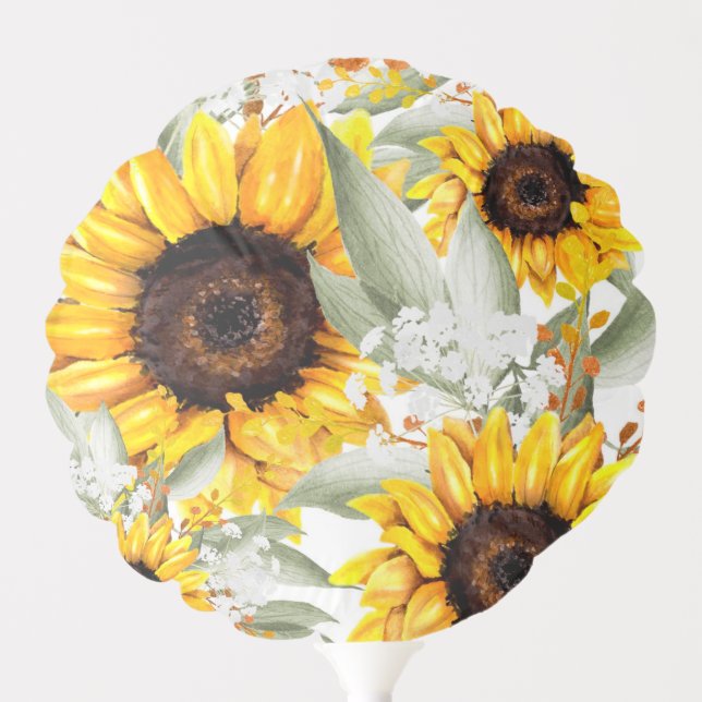 Yellow Sunflower Floral Rustic Fall Flower Balloon (Front)