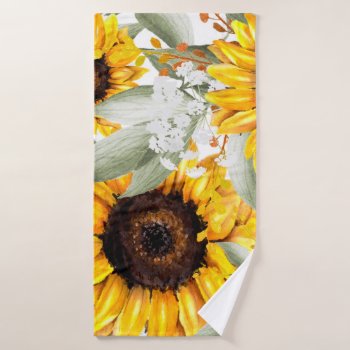 Yellow Sunflower Floral Rustic Fall Flower Bath Towel by Boho_Chic at Zazzle