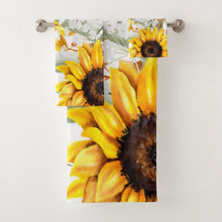 Yellow Sunflower Floral Rustic Fall Flower Bath Towel Set