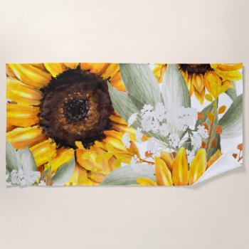 Yellow Sunflower Floral Rustic Fall Flower Beach Towel by Boho_Chic at Zazzle