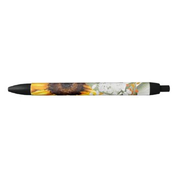 Yellow Sunflower Floral Rustic Fall Flower Black Ink Pen by Boho_Chic at Zazzle