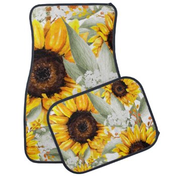 Yellow Sunflower Floral Rustic Fall Flower Car Floor Mat by Boho_Chic at Zazzle