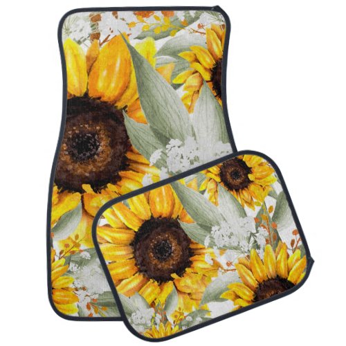 Yellow Sunflower Floral Rustic Fall Flower Car Floor Mat