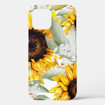 Yellow Sunflower Floral Rustic Fall Flower Iphone 12 Case by Boho_Chic at Zazzle