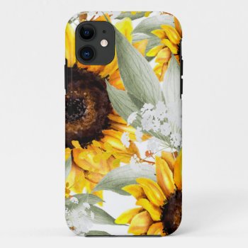 Yellow Sunflower Floral Rustic Fall Flower Iphone 11 Case by Boho_Chic at Zazzle