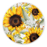 Yellow Sunflower Floral Rustic Fall Flower Ceramic Knob