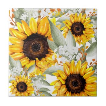 Yellow Sunflower Floral Rustic Fall Flower Ceramic Tile by Boho_Chic at Zazzle