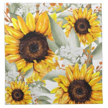 Yellow Sunflower Floral Rustic Fall Flower Cloth Napkin by Boho_Chic at Zazzle