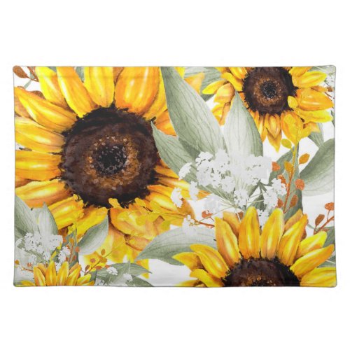 Yellow Sunflower Floral Rustic Fall Flower Cloth Placemat
