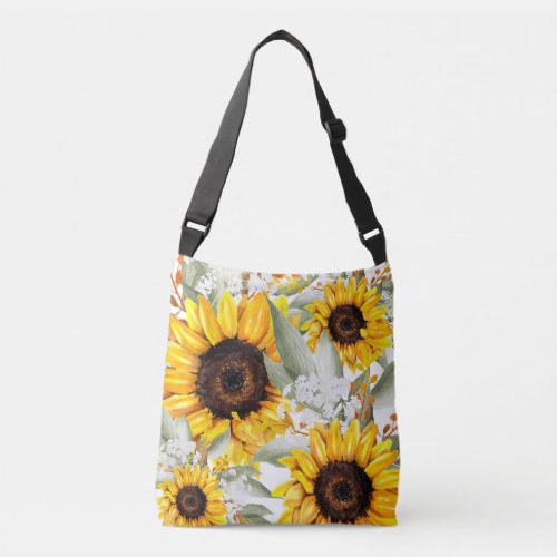 Yellow Sunflower Floral Rustic Fall Flower Crossbody Bag