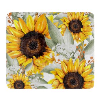 Yellow Sunflower Floral Rustic Fall Flower Cutting Board by Boho_Chic at Zazzle