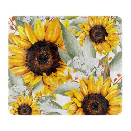 Yellow Sunflower Floral Rustic Fall Flower Cutting Board