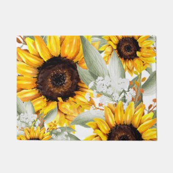 Yellow Sunflower Floral Rustic Fall Flower Doormat by Boho_Chic at Zazzle