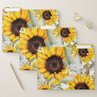 Yellow Sunflower Floral Rustic Fall Flower File Folder
