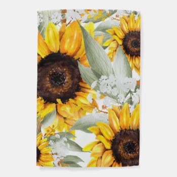 Yellow Sunflower Floral Rustic Fall Flower Garden Flag by Boho_Chic at Zazzle