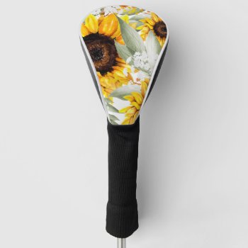 Yellow Sunflower Floral Rustic Fall Flower Golf Head Cover by Boho_Chic at Zazzle