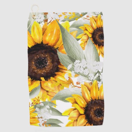 Yellow Sunflower Floral Rustic Fall Flower Golf Towel