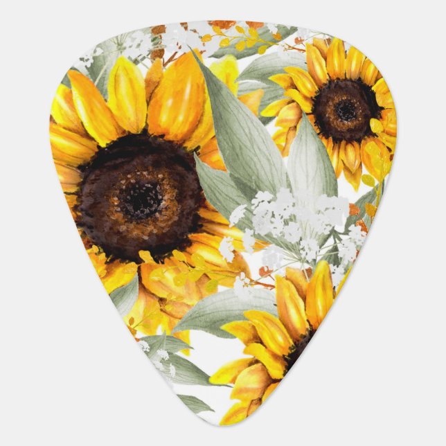 Yellow Sunflower Floral Rustic Fall Flower Guitar Pick (Front)