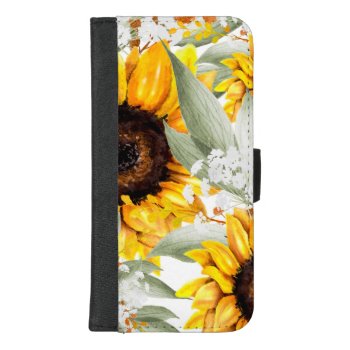 Yellow Sunflower Floral Rustic Fall Flower Iphone 8/7 Plus Wallet Case by Boho_Chic at Zazzle