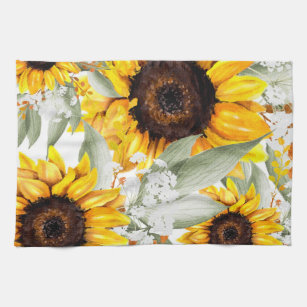 Yellow Sunflower Floral Rustic Fall Flower Kitchen Towel