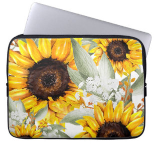 Yellow Sunflower Floral Rustic Fall Flower Laptop Sleeve