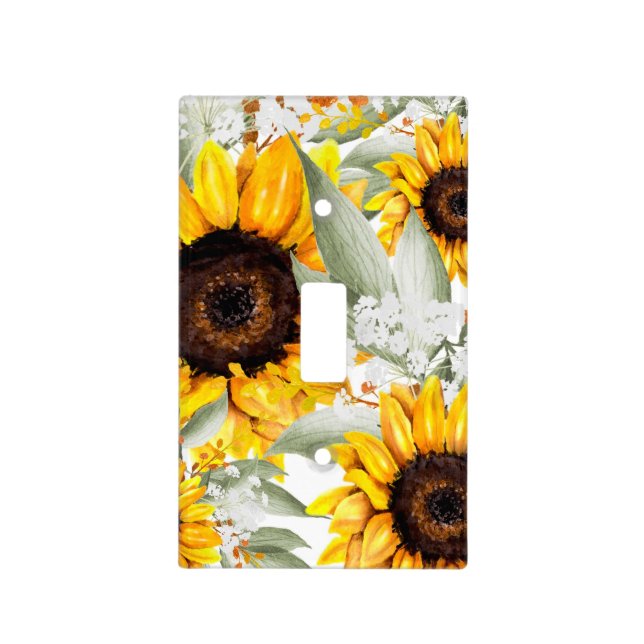 Yellow Sunflower Floral Rustic Fall Flower Light Switch Cover (Front)