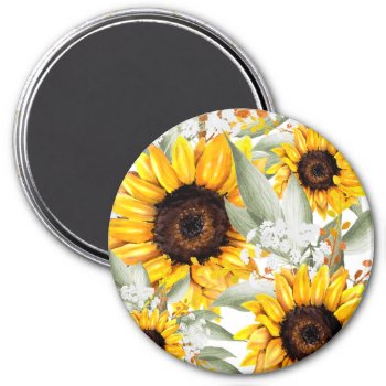 Yellow Sunflower Floral Rustic Fall Flower Magnet by Boho_Chic at Zazzle