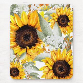 Yellow Sunflower Floral Rustic Fall Flower Mouse Pad by Boho_Chic at Zazzle