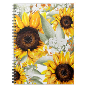 Yellow Sunflower Floral Rustic Fall Flower Notebook